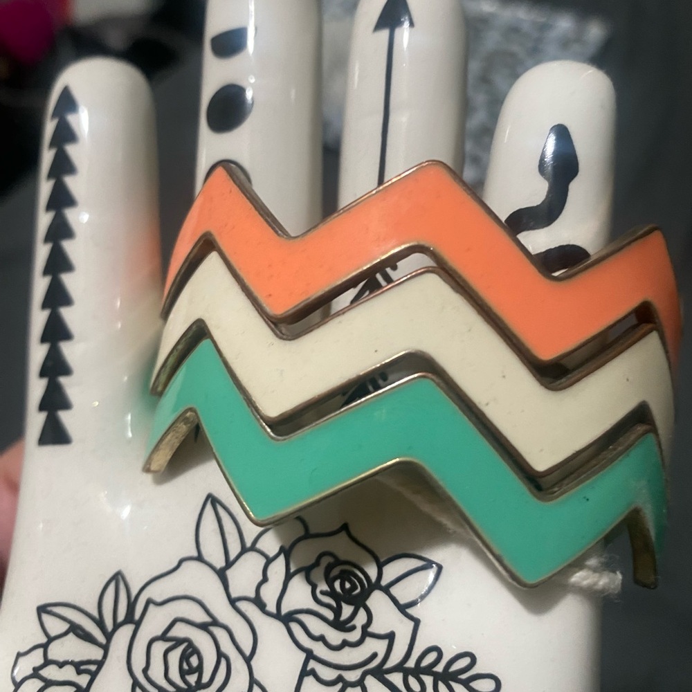 Orange and Cream Chevron Bangle Bracelets